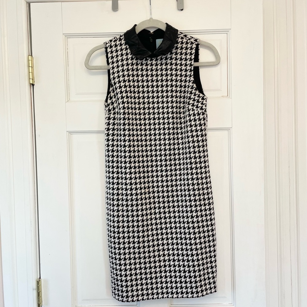 Boutique Houndstooth Dress, Faux Leather Collar, Size 0 - Picture 2 of 2